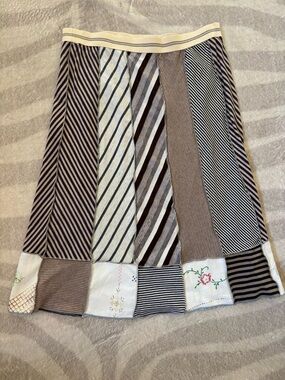 Burning Torch Vintage Tee & embroidered tablecloth Striped Patchwork Skirt